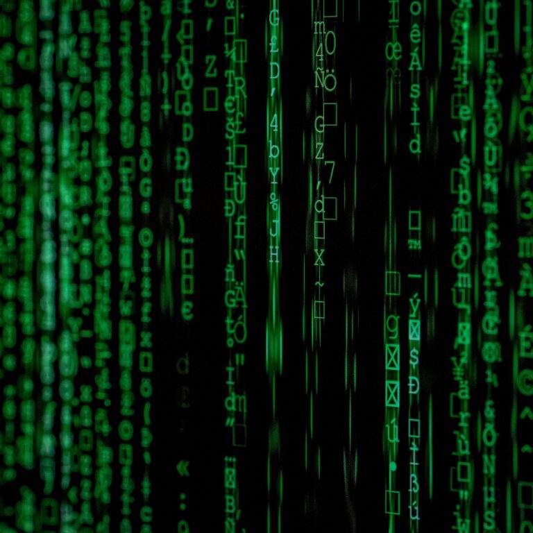 Abstract green matrix code background with binary style.